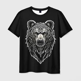 Мужская футболка 3D с принтом Медведь в славянском стиле в Курске, 100% полиэфир | прямой крой, круглый вырез горловины, длина до линии бедер | Тематика изображения на принте: 