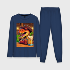 Мужская пижама с лонгсливом хлопок с принтом Динозавр с кружкой пива ,  |  | Тематика изображения на принте: 
