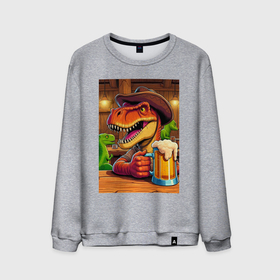 Мужской свитшот хлопок с принтом Динозавр с кружкой пива , 100% хлопок |  | Тематика изображения на принте: 