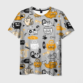 Мужская футболка 3D с принтом Коты мемы цветные в Тюмени, 100% полиэфир | прямой крой, круглый вырез горловины, длина до линии бедер | 