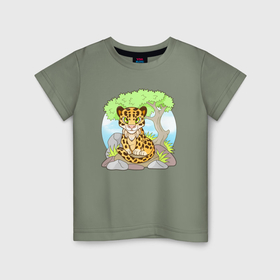 Детская футболка хлопок с принтом Забавный леопард в Белгороде, 100% хлопок | круглый вырез горловины, полуприлегающий силуэт, длина до линии бедер | 