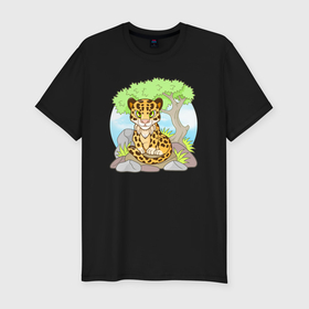 Мужская футболка хлопок Slim с принтом Забавный леопард , 92% хлопок, 8% лайкра | приталенный силуэт, круглый вырез ворота, длина до линии бедра, короткий рукав | 
