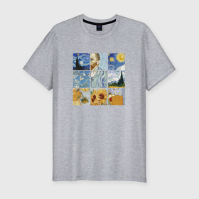 Мужская футболка хлопок Slim с принтом Картины Винсента Ван Гога в Екатеринбурге, 92% хлопок, 8% лайкра | приталенный силуэт, круглый вырез ворота, длина до линии бедра, короткий рукав | 
