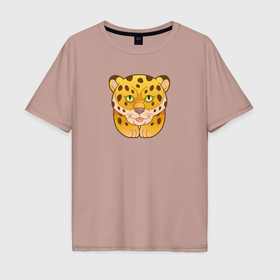 Мужская футболка хлопок Oversize с принтом Милый маленький леопард в Екатеринбурге, 100% хлопок | свободный крой, круглый ворот, “спинка” длиннее передней части | 