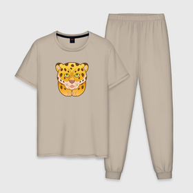 Мужская пижама хлопок с принтом Милый маленький леопард в Санкт-Петербурге, 100% хлопок | брюки и футболка прямого кроя, без карманов, на брюках мягкая резинка на поясе и по низу штанин
 | 