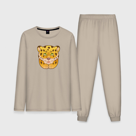 Мужская пижама с лонгсливом хлопок с принтом Милый маленький леопард ,  |  | 