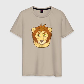 Мужская футболка хлопок с принтом Забавный лев в Тюмени, 100% хлопок | прямой крой, круглый вырез горловины, длина до линии бедер, слегка спущенное плечо. | Тематика изображения на принте: 