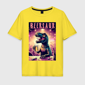 Мужская футболка хлопок Oversize с принтом Beersaur   fantasy ai art в Петрозаводске, 100% хлопок | свободный крой, круглый ворот, “спинка” длиннее передней части | Тематика изображения на принте: 
