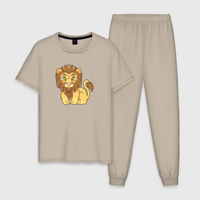 Мужская пижама хлопок с принтом Забавный маленький лев , 100% хлопок | брюки и футболка прямого кроя, без карманов, на брюках мягкая резинка на поясе и по низу штанин
 | Тематика изображения на принте: 