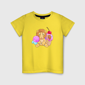 Детская футболка хлопок с принтом Милый маленький лев в Тюмени, 100% хлопок | круглый вырез горловины, полуприлегающий силуэт, длина до линии бедер | Тематика изображения на принте: 