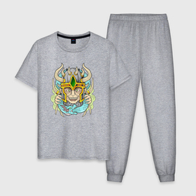 Мужская пижама хлопок с принтом Скандинавский бог Локи в Кировске, 100% хлопок | брюки и футболка прямого кроя, без карманов, на брюках мягкая резинка на поясе и по низу штанин
 | 