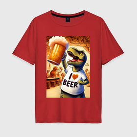 Мужская футболка хлопок Oversize с принтом I love beer   ai art в Екатеринбурге, 100% хлопок | свободный крой, круглый ворот, “спинка” длиннее передней части | 