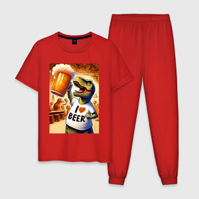 Мужская пижама хлопок с принтом I love beer   ai art в Белгороде, 100% хлопок | брюки и футболка прямого кроя, без карманов, на брюках мягкая резинка на поясе и по низу штанин
 | 