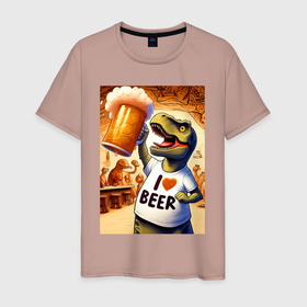 Мужская футболка хлопок с принтом I love beer   ai art в Курске, 100% хлопок | прямой крой, круглый вырез горловины, длина до линии бедер, слегка спущенное плечо. | 