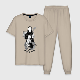 Мужская пижама хлопок с принтом Унесённые призраками Хаку Тихиро в Екатеринбурге, 100% хлопок | брюки и футболка прямого кроя, без карманов, на брюках мягкая резинка на поясе и по низу штанин
 | 