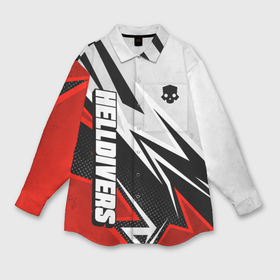 Мужская рубашка oversize 3D с принтом Helldivers 2   white and red в Петрозаводске,  |  | Тематика изображения на принте: 