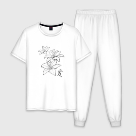 Мужская пижама хлопок с принтом Цветы графика иероглиф любовь в Белгороде, 100% хлопок | брюки и футболка прямого кроя, без карманов, на брюках мягкая резинка на поясе и по низу штанин
 | 