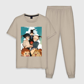 Мужская пижама хлопок с принтом Ходячий замок Хаул , 100% хлопок | брюки и футболка прямого кроя, без карманов, на брюках мягкая резинка на поясе и по низу штанин
 | 