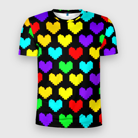 Мужская футболка 3D Slim с принтом Undertale heart pattern в Тюмени, 100% полиэстер с улучшенными характеристиками | приталенный силуэт, круглая горловина, широкие плечи, сужается к линии бедра | 