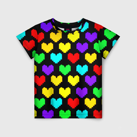 Детская футболка 3D с принтом Undertale heart pattern в Новосибирске, 100% гипоаллергенный полиэфир | прямой крой, круглый вырез горловины, длина до линии бедер, чуть спущенное плечо, ткань немного тянется | Тематика изображения на принте: 