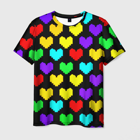 Мужская футболка 3D с принтом Undertale heart pattern в Новосибирске, 100% полиэфир | прямой крой, круглый вырез горловины, длина до линии бедер | 