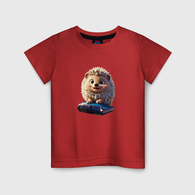 Детская футболка хлопок с принтом Ёжик улыбается с книжкой , 100% хлопок | круглый вырез горловины, полуприлегающий силуэт, длина до линии бедер | Тематика изображения на принте: 