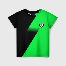 Детская футболка 3D с принтом Skoda green line geometry в Кировске, 100% гипоаллергенный полиэфир | прямой крой, круглый вырез горловины, длина до линии бедер, чуть спущенное плечо, ткань немного тянется | 
