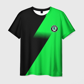 Мужская футболка 3D с принтом Skoda green line geometry в Кировске, 100% полиэфир | прямой крой, круглый вырез горловины, длина до линии бедер | 
