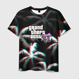 Мужская футболка 3D с принтом GTA 6 vice city glitch в Курске, 100% полиэфир | прямой крой, круглый вырез горловины, длина до линии бедер | 