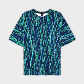 Мужская футболка oversize 3D с принтом Тёмно синий абстрактный неоновые линии в Санкт-Петербурге,  |  | 