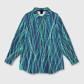 Мужская рубашка oversize 3D с принтом Тёмно синий абстрактный неоновые линии в Санкт-Петербурге,  |  | 