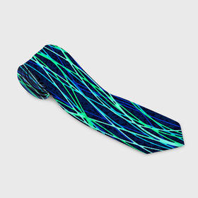 Галстук 3D с принтом Тёмно синий абстрактный неоновые линии в Курске, 100% полиэстер | Длина 148 см; Плотность 150-180 г/м2 | 