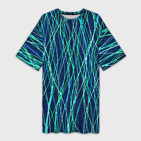 Платье-футболка 3D с принтом Тёмно синий абстрактный неоновые линии в Курске,  |  | 