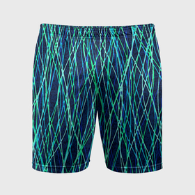 Мужские шорты спортивные с принтом Тёмно синий абстрактный неоновые линии в Курске,  |  | 