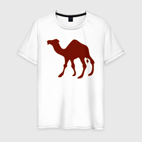 Мужская футболка хлопок с принтом Силуэт верблюда в Петрозаводске, 100% хлопок | прямой крой, круглый вырез горловины, длина до линии бедер, слегка спущенное плечо. | 