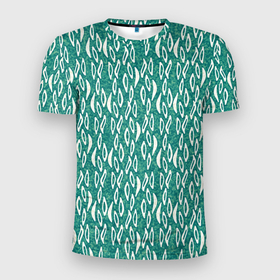 Мужская футболка 3D Slim с принтом Зелёно бежевый паттерн в Тюмени, 100% полиэстер с улучшенными характеристиками | приталенный силуэт, круглая горловина, широкие плечи, сужается к линии бедра | 