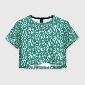 Женская футболка Crop-top 3D с принтом Зелёно бежевый паттерн в Белгороде, 100% полиэстер | круглая горловина, длина футболки до линии талии, рукава с отворотами | 