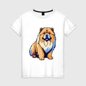 Женская футболка хлопок с принтом Собака чау чау рисованная в Петрозаводске, 100% хлопок | прямой крой, круглый вырез горловины, длина до линии бедер, слегка спущенное плечо | 