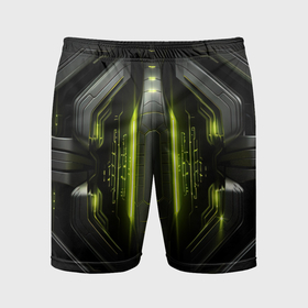 Мужские шорты спортивные с принтом Яркая зеленая неоновая киберброня в Санкт-Петербурге,  |  | 