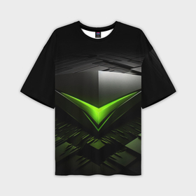 Мужская футболка oversize 3D с принтом Зеленая яркая плашка на черном абстракция ,  |  | 