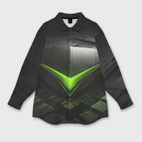 Мужская рубашка oversize 3D с принтом Зеленая яркая плашка на черном абстракция ,  |  | 