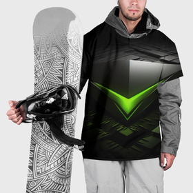 Накидка на куртку 3D с принтом Зеленая яркая плашка на черном абстракция в Екатеринбурге, 100% полиэстер |  | 