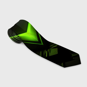 Галстук 3D с принтом Зеленая яркая плашка на черном абстракция , 100% полиэстер | Длина 148 см; Плотность 150-180 г/м2 | 