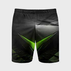 Мужские шорты спортивные с принтом Зеленая яркая плашка на черном абстракция в Санкт-Петербурге,  |  | 