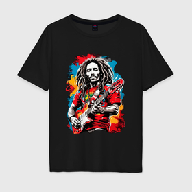 Мужская футболка хлопок Oversize с принтом Bob Marley  Ямайский музыкант в Кировске, 100% хлопок | свободный крой, круглый ворот, “спинка” длиннее передней части | 