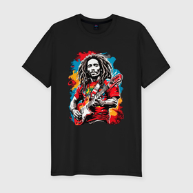 Мужская футболка хлопок Slim с принтом Bob Marley  Ямайский музыкант в Белгороде, 92% хлопок, 8% лайкра | приталенный силуэт, круглый вырез ворота, длина до линии бедра, короткий рукав | 