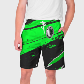 Мужские шорты 3D с принтом AC Milan sport green ,  полиэстер 100% | прямой крой, два кармана без застежек по бокам. Мягкая трикотажная резинка на поясе, внутри которой широкие завязки. Длина чуть выше колен | 