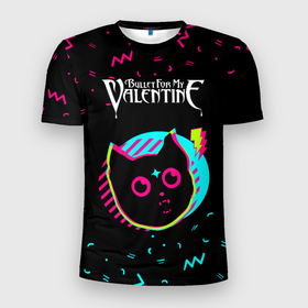 Мужская футболка 3D Slim с принтом Bullet For My Valentine   rock star cat в Тюмени, 100% полиэстер с улучшенными характеристиками | приталенный силуэт, круглая горловина, широкие плечи, сужается к линии бедра | 