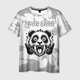 Мужская футболка 3D с принтом Crystal Castles рок панда на светлом фоне в Тюмени, 100% полиэфир | прямой крой, круглый вырез горловины, длина до линии бедер | Тематика изображения на принте: 