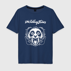 Мужская футболка хлопок Oversize с принтом Rolling Stones rock panda в Кировске, 100% хлопок | свободный крой, круглый ворот, “спинка” длиннее передней части | Тематика изображения на принте: 